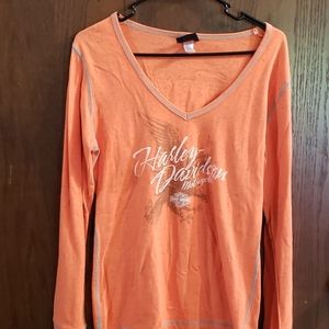 Harley Davidson Orange Long Sleeve Ladies Shirt